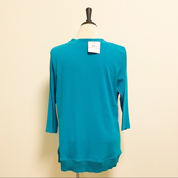 Rafaella Teal Blue Green V Neck 3/4 Sleeve Textured Stripe Top NWT 1X Stretch - Picture 5 of 9